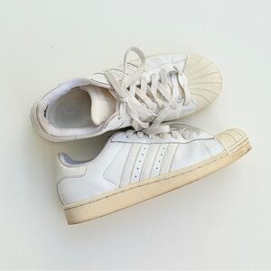adidas White Leather Shell Toe Sneakers with Cream Soles
